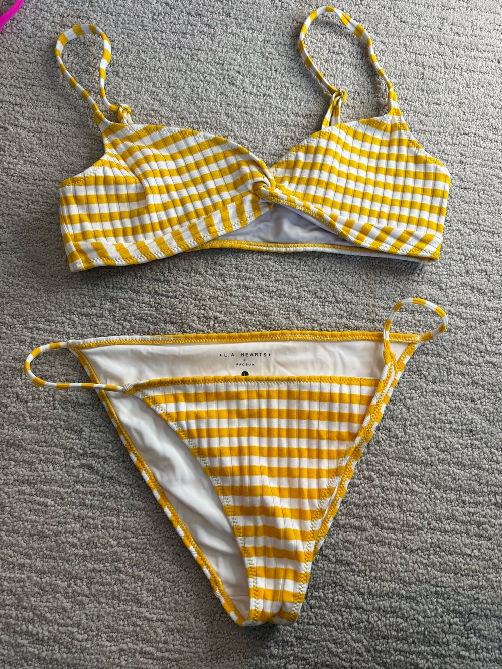 La Hearts Yellow and White Striped Bikini Set